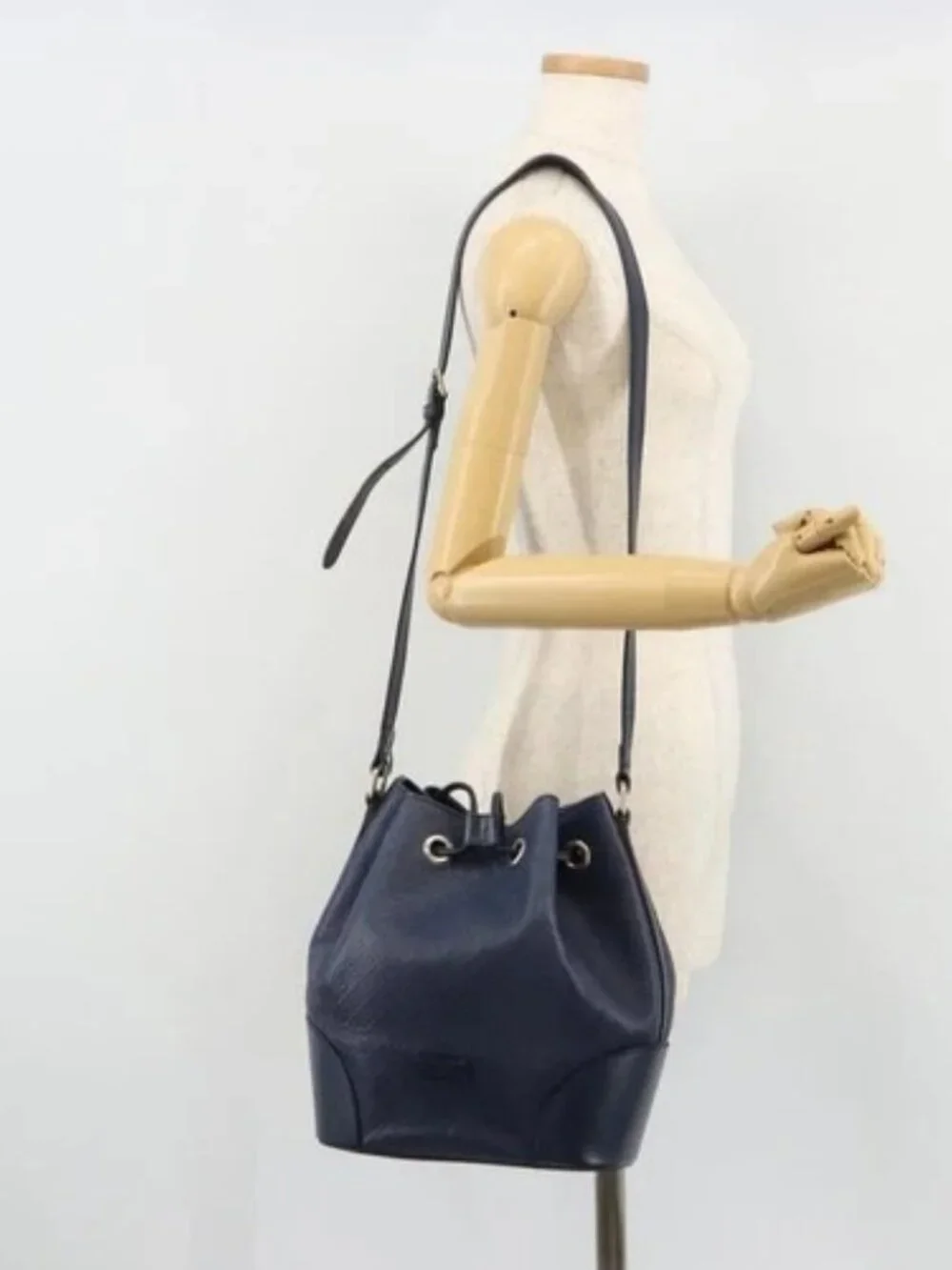 GUCCI Diamante Shoulder Bag Leather Navy Silver 354228 Auth 181216